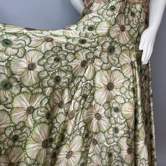 Indian Dress Rhinestones Floral Size XL Green Ruched Top Maxi Floral Embellished - Picture 14 of 14